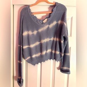 Jessica Simpson Blue and White frayed sweater